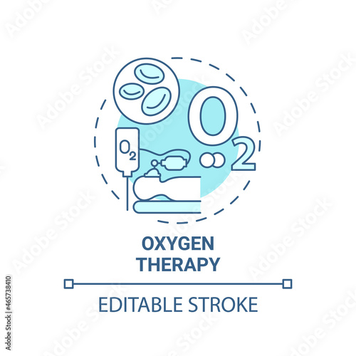 Oxygen therapy blue concept icon. Pulmonary rehabilitation abstract idea thin line illustration. Therapy indications. Low blood oxygen. Vector isolated outline color drawing. Editable stroke