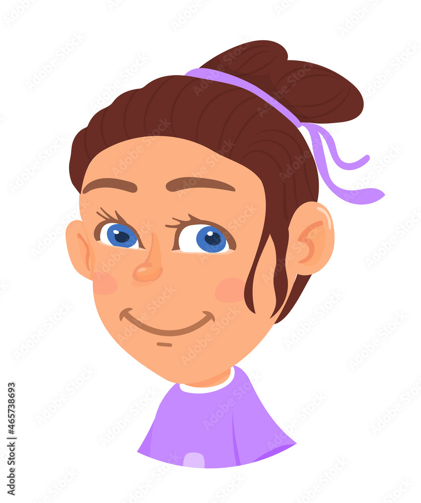 Cute girl portrait. Cartoon child smiling. Happy kid