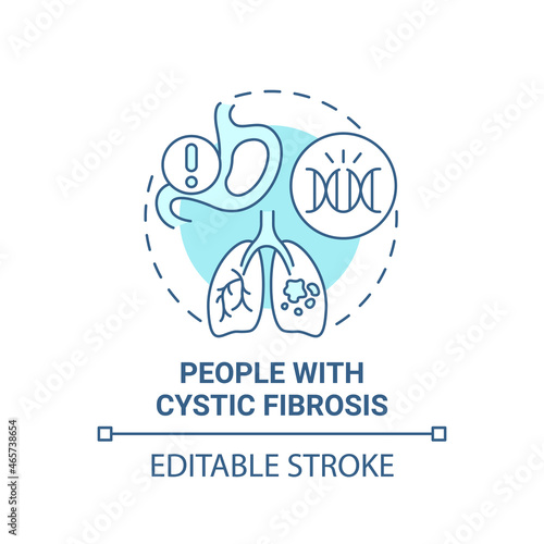 People with cystic fibrosis blue concept icon. Genetic respiratory illness abstract idea thin line illustration. Airway blocked with mucus. Vector isolated outline color drawing. Editable stroke photo
