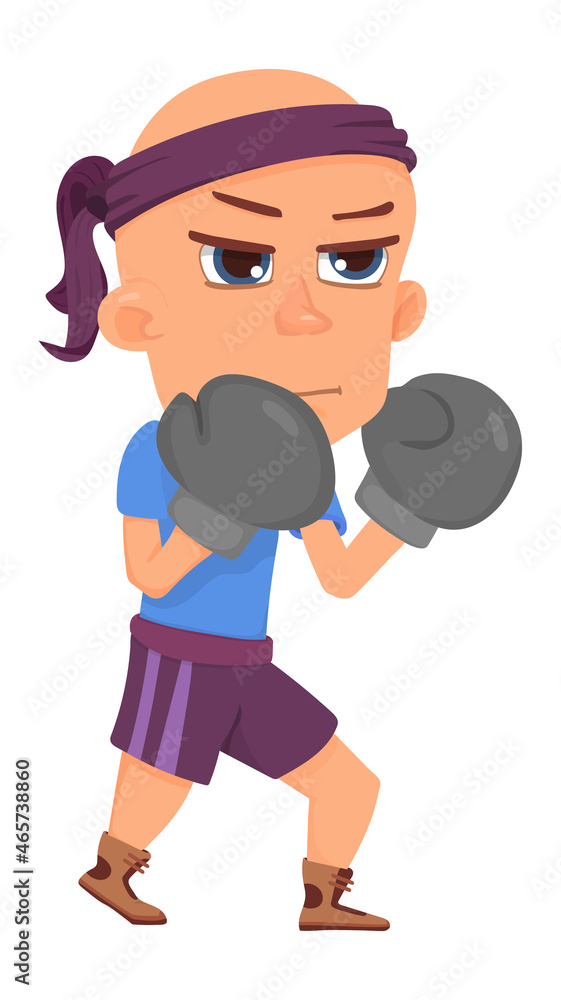 Fighter boy in boxing gloves. Cartoon martial arts kid Fighter boy in boxing gloves. Cartoon martial arts kid
