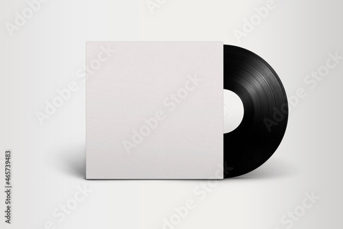 Empty blank vinyl record with cover Mock up isolated on a grey background. 3d rendering.