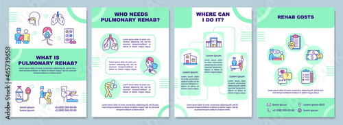 Respiratory rehabilitation and recovery brochure template. Flyer, booklet, leaflet print, cover design with linear icons. Vector layouts for presentation, annual reports, advertisement pages