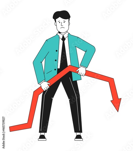 Men holding red arrow. Crisis management concept