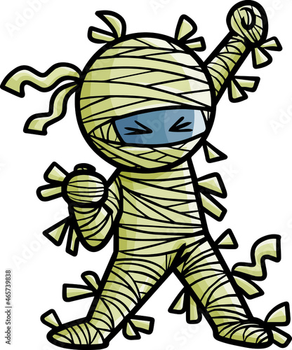 Cute mummy cartoon in a win pose