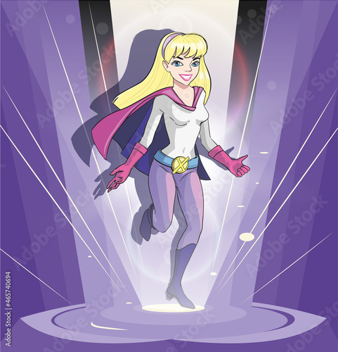 Power girl. Blonde girl on a purple background. Vector
