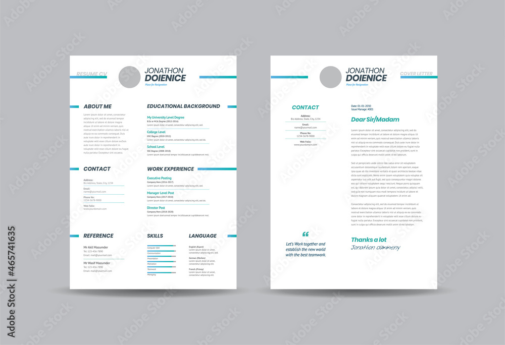 Curriculum vitae CV Resume Template Design or Personal Details for Job Application   - obrazy, fototapety, plakaty 