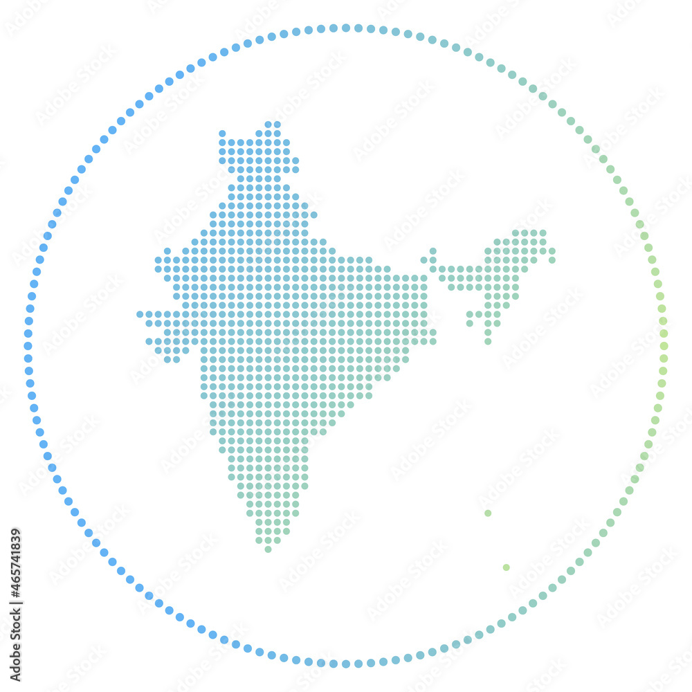 India digital badge. Dotted style map of India in circle. Tech icon of the country with gradiented dots. Creative vector illustration.