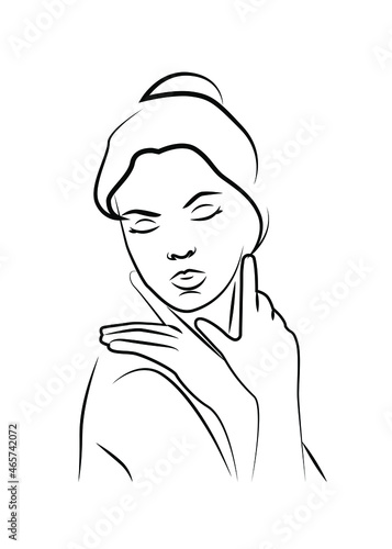  Black and white illustration in line art style with girl portrait