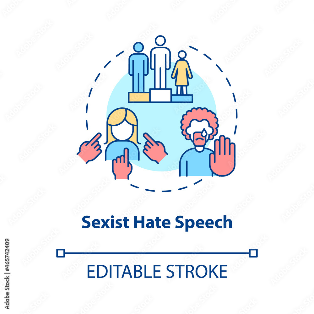 Sexist hate speech concept icon. Human rights violation abstract idea thin line illustration. Express misogynistic comments. Gender stereotypes. Vector isolated outline color drawing. Editable stroke