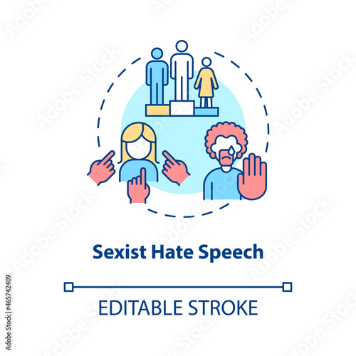Sexist hate speech concept icon. Human rights violation abstract idea thin line illustration. Express misogynistic comments. Gender stereotypes. Vector isolated outline color drawing. Editable stroke