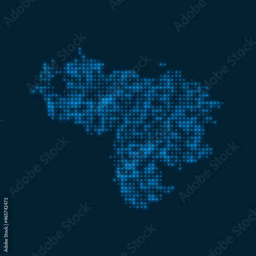 Venezuela dotted glowing map. Shape of the country with blue bright bulbs. Vector illustration.