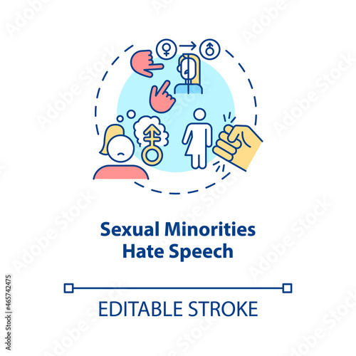 Sexual minorities hate speech concept icon. Human rights violation abstract idea thin line illustration. Homophobic hate incident. Vector isolated outline color drawing. Editable stroke