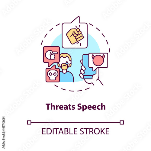 Threats speech concept icon. Non-protected speech type abstract idea thin line illustration. Threatening communication. Verbal, emotional abuse. Vector isolated outline color drawing. Editable stroke
