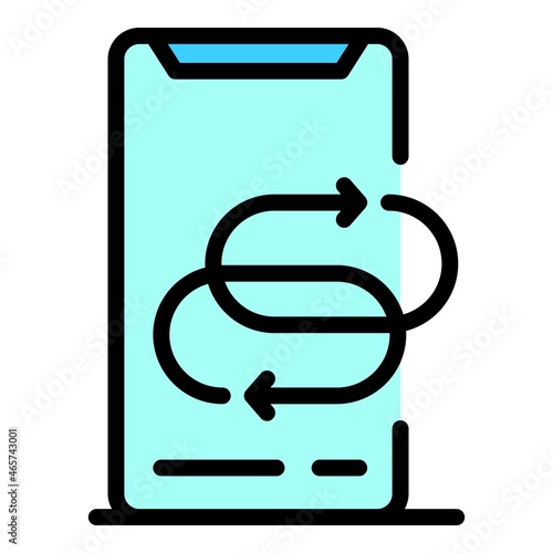 Two refresh signs smartphone icon. Outline two refresh signs smartphone vector icon color flat isolated
