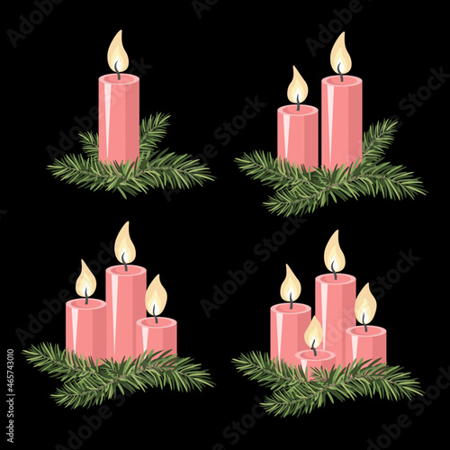 Vector - advent candle with fir twigs.