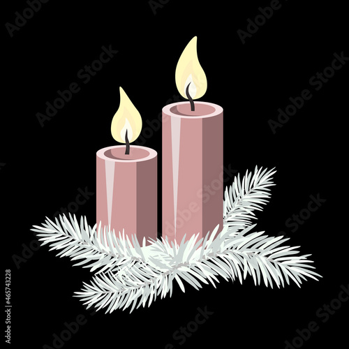 Vector - advent candle with fir twigs.