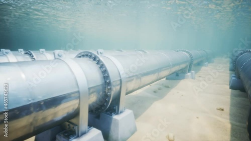 Seamless looping 3d animation of subsea gas pipeline. Offshore pipeline system. photo