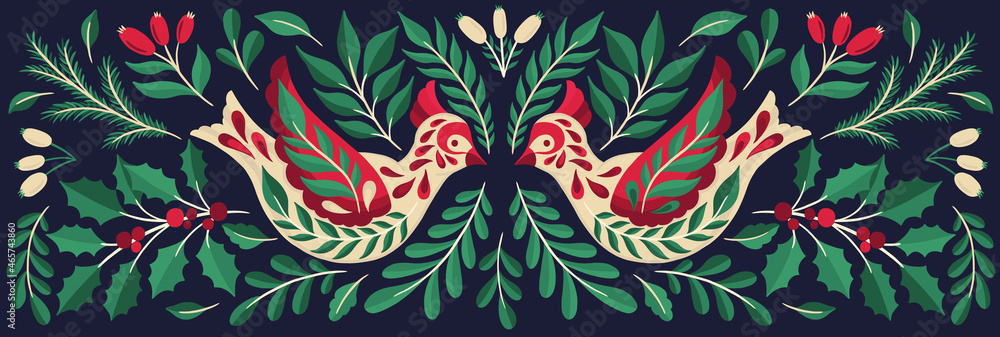Ornate Christmas 2022 bird animal.Branch leaves elegante xmas design. Ornate Christmas 2022 bird animal.Branch leaves elegante xmas design.
