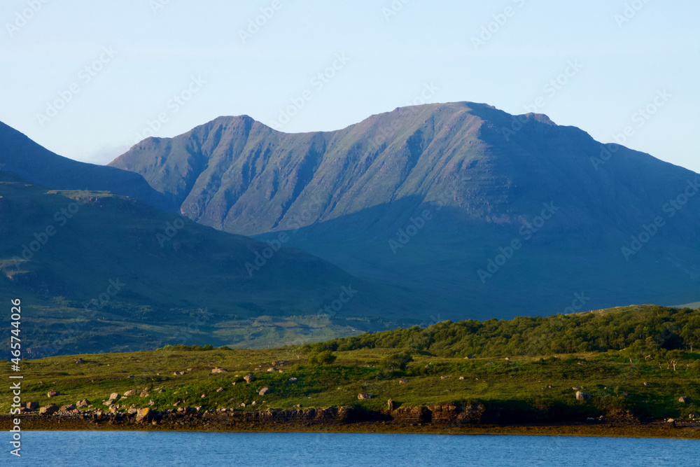 Dramatic view of a Scottish loch in the Highlands with mountains 