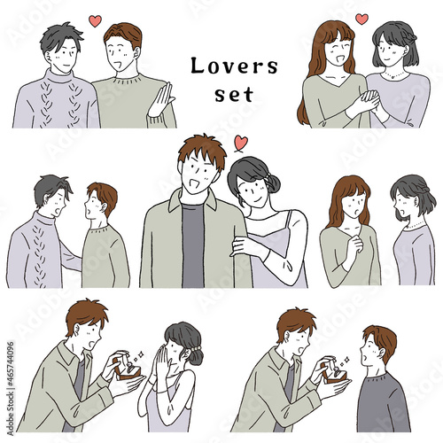 シンプルなタッチ　カップルのイラストレーションセット