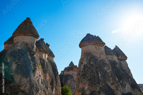 Fairy Chimneys or Peri Bacalari in Pasabagi Open Air Museum in Cappadocia. Tourism in Turkey. Landmarks and natural beauties of Turkey. 