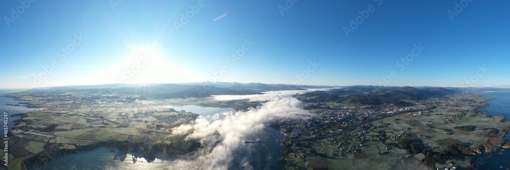 Fototapeta premium aerial view of Ribadeo in the mist