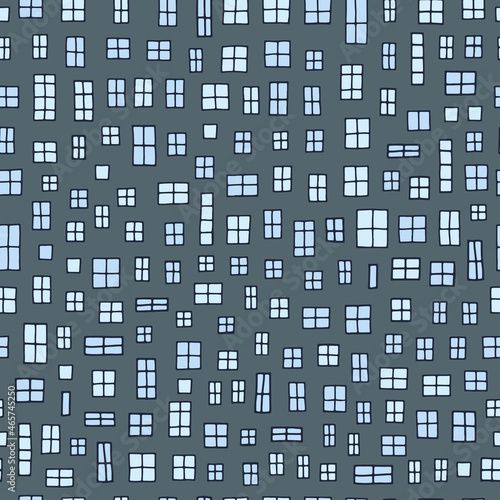 Seamless abstract architectural pattern with cartoon houses. Wallpaper, textile, fabric.