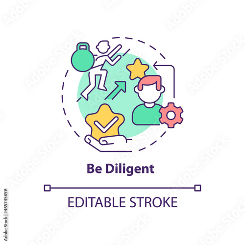 Be diligent concept icon. Pursue work goals. Employee trait. Leader development. Career advancement abstract idea thin line illustration. Vector isolated outline color drawing. Editable stroke