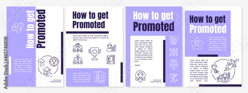 How to get promoted purple brochure template. Career advancement. Flyer, booklet, leaflet print, cover design with linear icons. Vector layouts for presentation, annual reports, advertisement pages