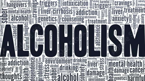 Alcoholism vector illustration word cloud isolated on white background.