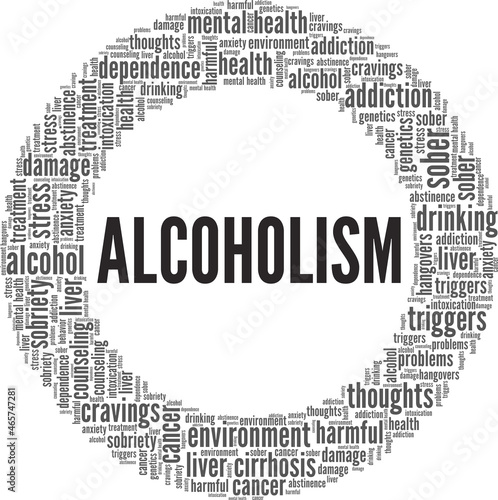 Alcoholism vector illustration word cloud isolated on white background.