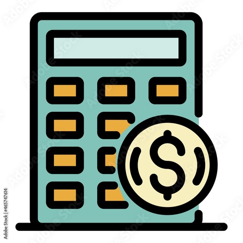 Calculator and dollar coin icon. Outline calculator and dollar coin vector icon color flat isolated
