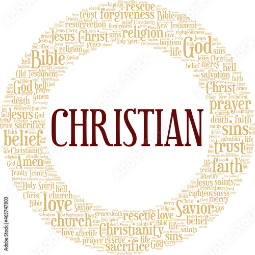 Christian vector illustration word cloud isolated on white background.