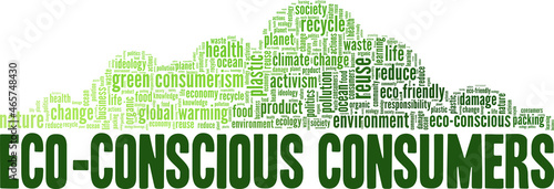 Eco-Conscious Consumers vector illustration word cloud isolated on white background.