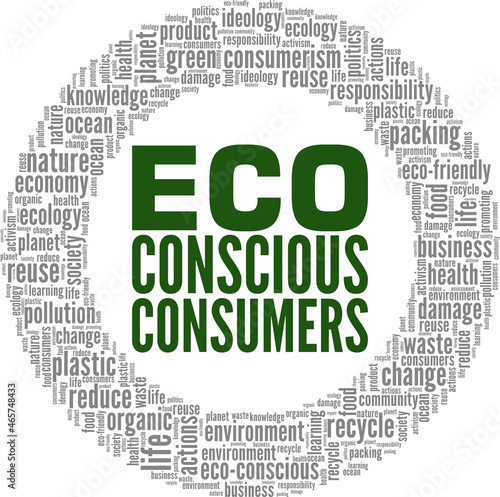 Eco-Conscious Consumers vector illustration word cloud isolated on white background.