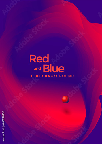 Liquid poster design in duotone gradients. Cover design with red and blue fluid color shapes composition. Futuristic design for flyer.