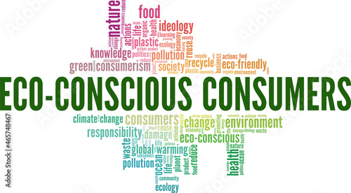 Eco-Conscious Consumers vector illustration word cloud isolated on white background.