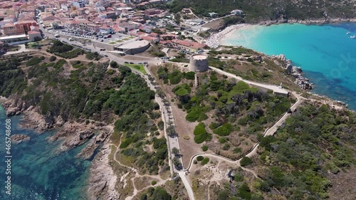 Aerial view of Longonsardo tower or spanish towertaken on summer day Italy Santa Teresa Gallura photo