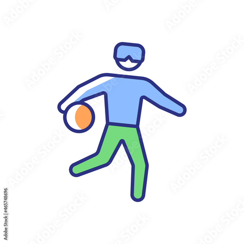 Goalball RGB color icon. Team sport for athletes with vision impairment. Competitive court game. Ball game activity. Disabled athletes. Isolated vector illustration. Simple filled line drawing