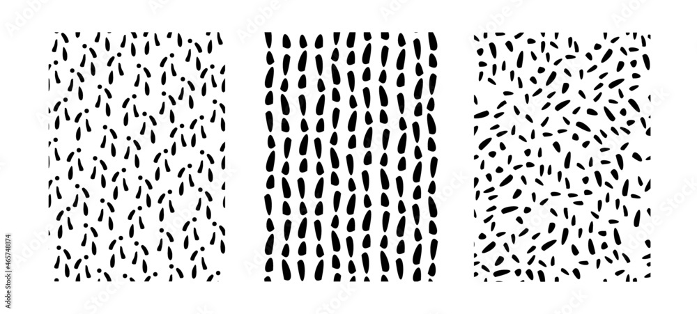 Pack de tres patrones para fondos o estampados con formas de abstractas, vectores abstractos en blanco y negro