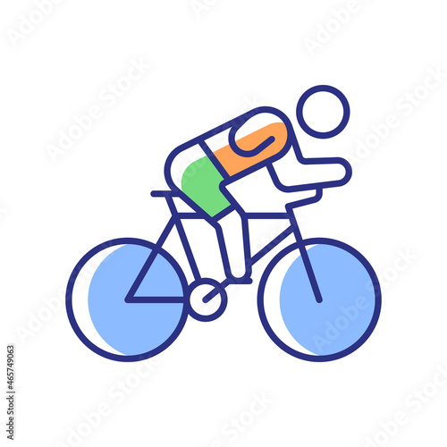 Track cycling RGB color icon. Bicycle racing competition. Riding bike across track sport activity. Athletes with physical disability. Isolated vector illustration. Simple filled line drawing photo