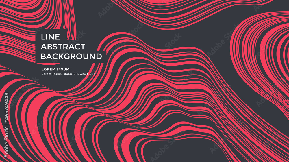 Red striped line background. Abstract linear wave compositions for cover, poster, landing page. Minimal fluid shapes illustration. - obrazy, fototapety, plakaty 