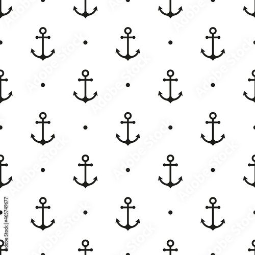 Seamless pattern with black anchor on a white background. Vector illustration. © keni