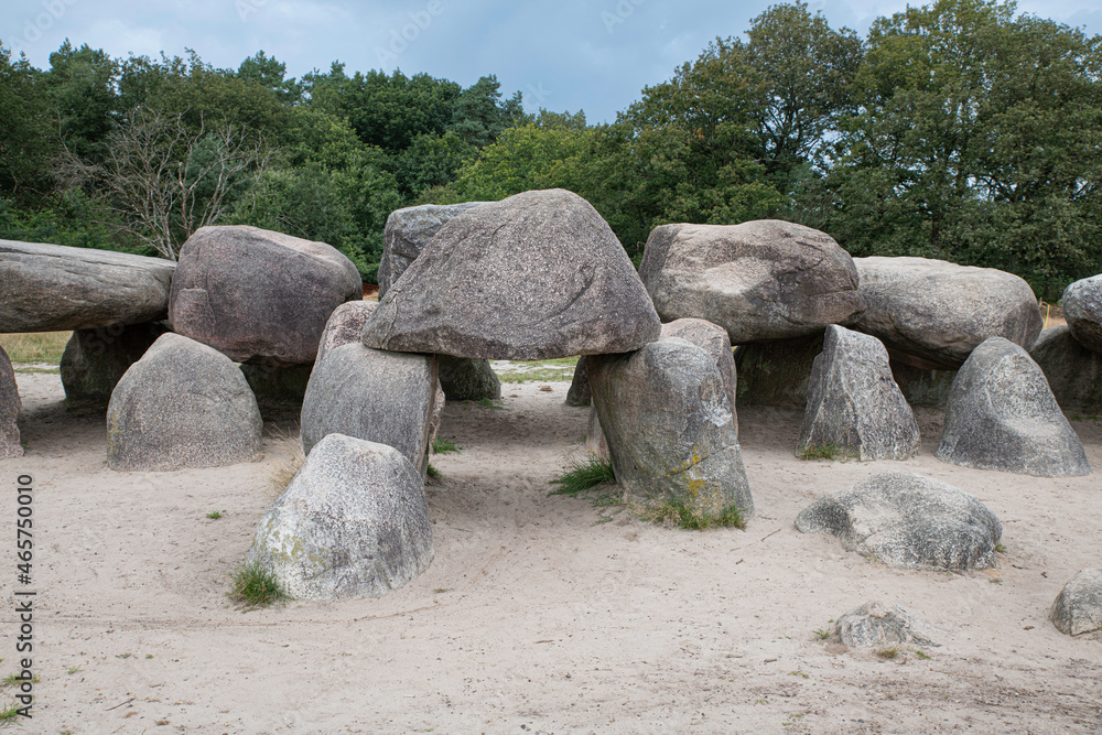 Old stone grave like a big dolmen in Drenthe Holland