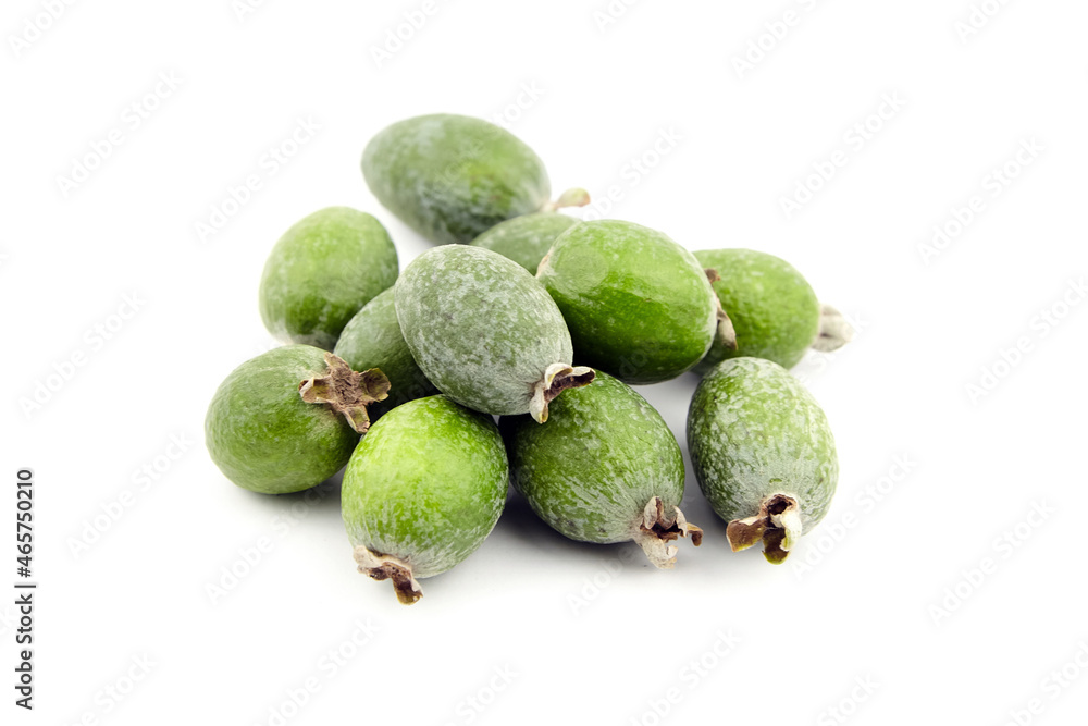 Feijoa acca fruits or pineapple guava isolated on white Feijoa acca fruits or pineapple guava isolated on white