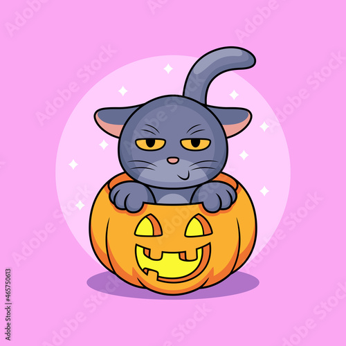 Cute cat with pumpkin head cartoon © Hadi