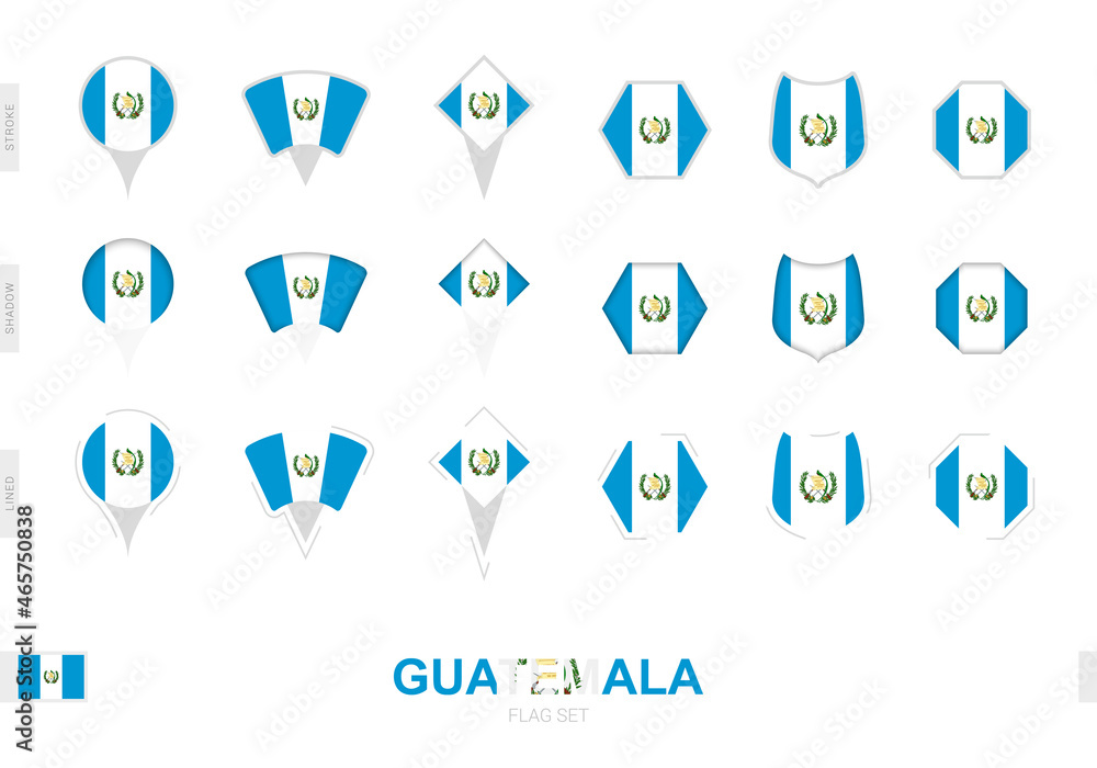 Collection of the Guatemala flag in different shapes and with three different effects.