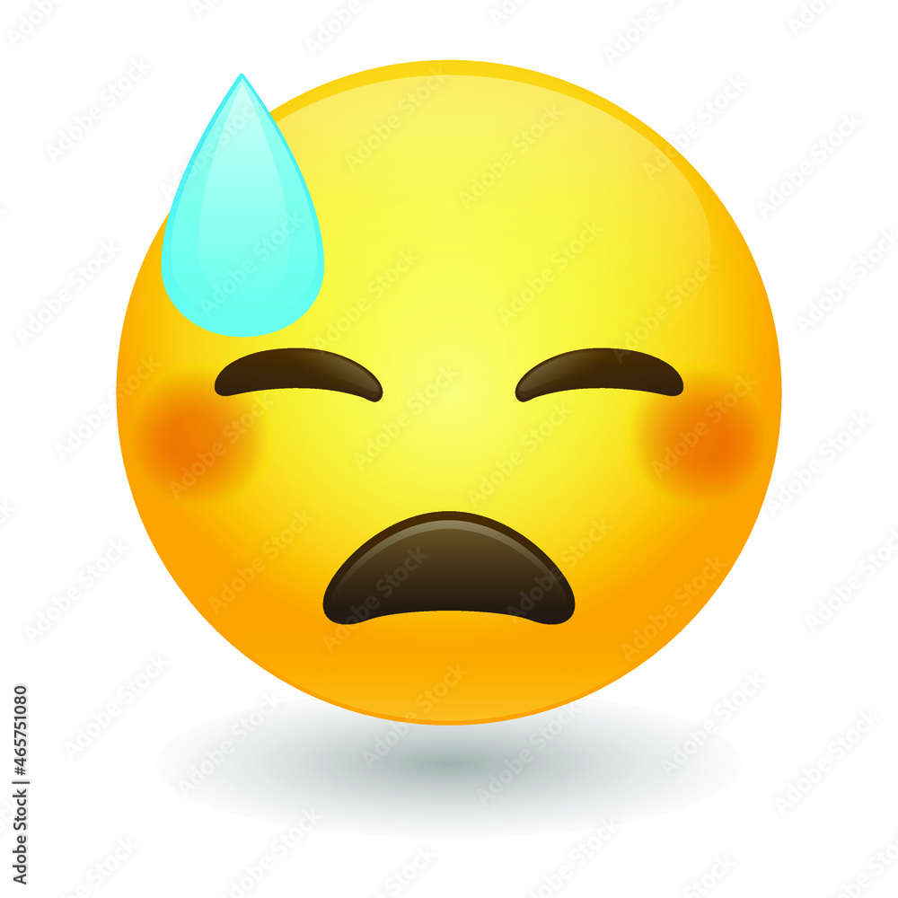 Fototapeta premium Downcast Sweat Emoji Icon Illustration Sign. Hard Work Vector Symbol Emoticon Design Vector Clip Art.
