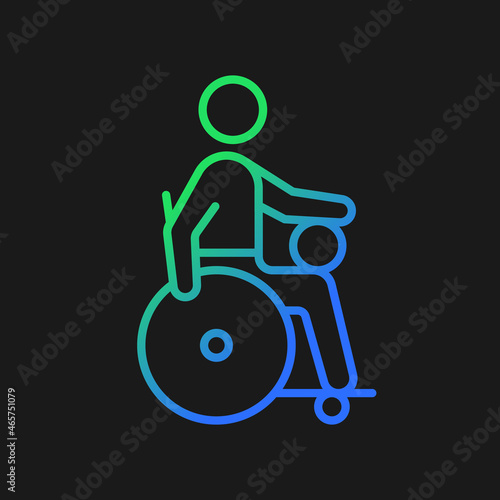 Wheelchair rugby gradient vector icon for dark theme. Competitive sport for sitting athlete. Disabled sportsmen. Thin line color symbol. Modern style pictogram. Vector isolated outline drawing