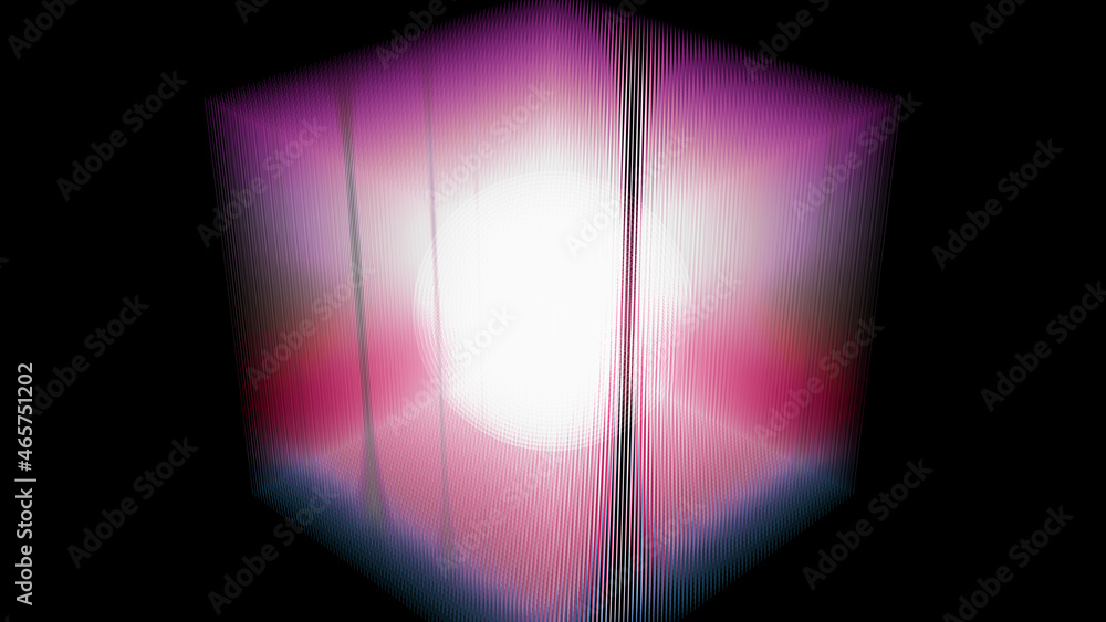 abstract black background with a large neon cube. futuristic background. 3d rendering